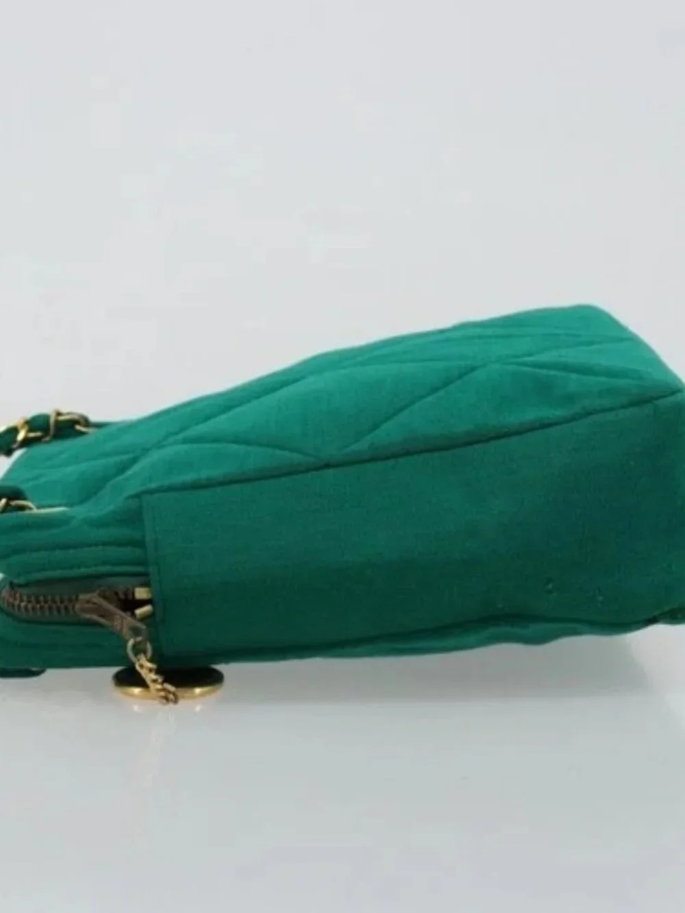 CHANEL Matelasse Chain Shoulder Bag Cotton Green Gold CC Auth bs35532